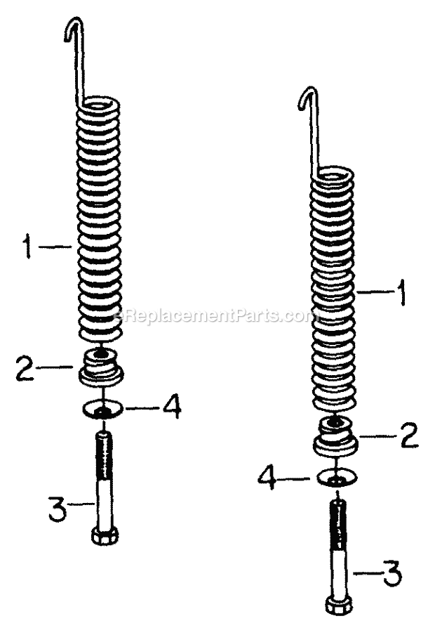 Manual Lift Helper Spring Diagram and Parts List for 1604 2050598U, 144-582-399, 145-582-399, 142-582-3 Cub Cadet Lawn Tractor
